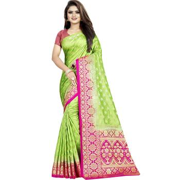 Light green woven tussar silk saree with blouse 1