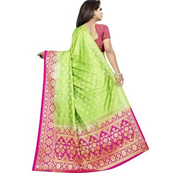 Light green woven tussar silk saree with blouse 2
