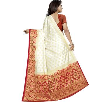 White woven tussar silk saree with blouse 2