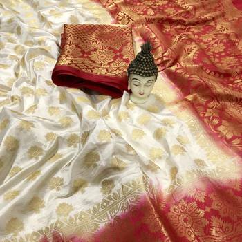 White woven tussar silk saree with blouse 4