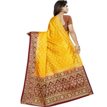 Yellow woven tussar silk saree with blouse 2