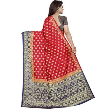 Red woven tussar silk saree with blouse 2