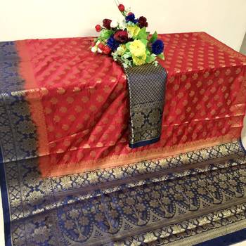 Red woven tussar silk saree with blouse 4