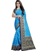 Light blue woven tussar silk saree with blouse