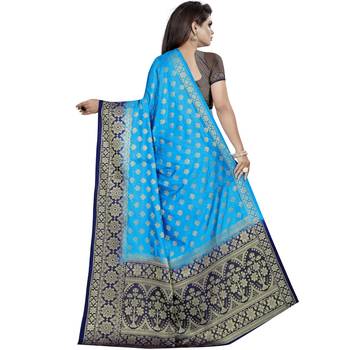 Light blue woven tussar silk saree with blouse 2