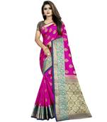 Pink woven tussar silk saree with blouse