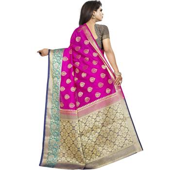 Pink woven tussar silk saree with blouse 2