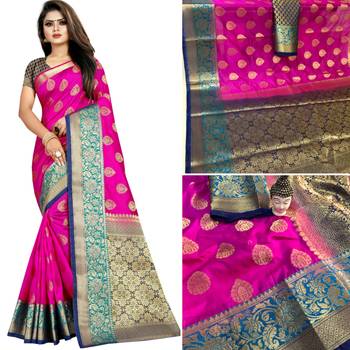 Pink woven tussar silk saree with blouse 4