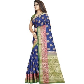 Blue woven tussar silk saree with blouse 1