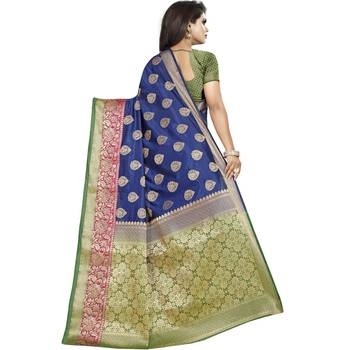 Blue woven tussar silk saree with blouse 2