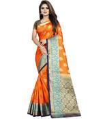 Orange woven tussar silk saree with blouse
