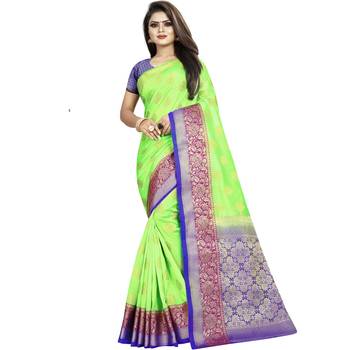 Light green woven tussar silk saree with blouse 1
