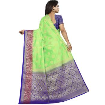 Light green woven tussar silk saree with blouse 2