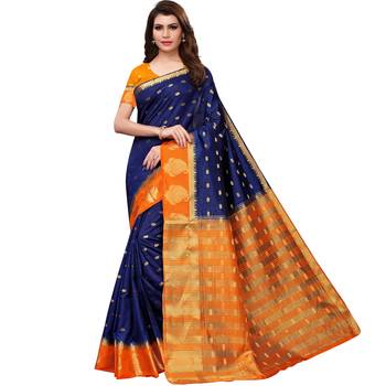 Blue woven tussar silk saree with blouse 1