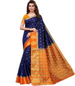 Blue woven tussar silk saree with blouse