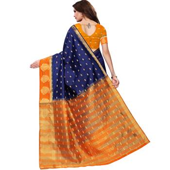 Blue woven tussar silk saree with blouse 2