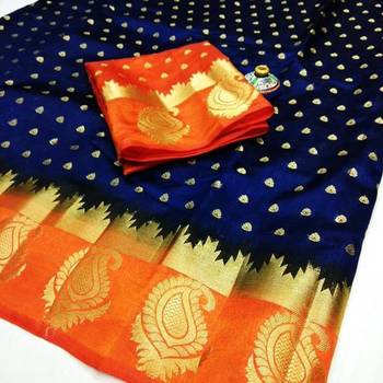 Blue woven tussar silk saree with blouse 4