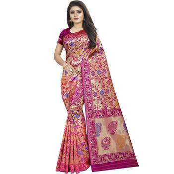 Beige woven art silk saree with blouse 1