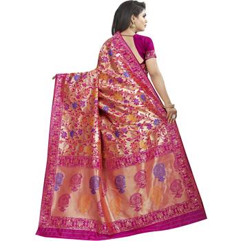 Beige woven art silk saree with blouse 2