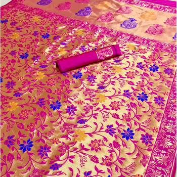 Beige woven art silk saree with blouse 3