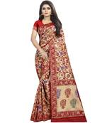 Beige woven art silk saree with blouse