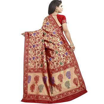Beige woven art silk saree with blouse 2