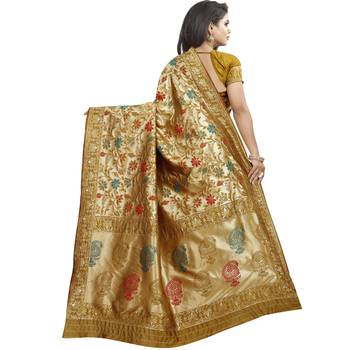 Beige woven art silk saree with blouse 2