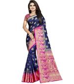 Blue woven art silk saree with blouse