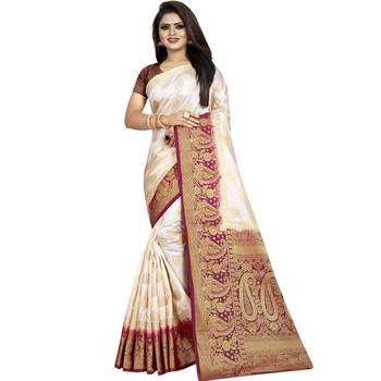 White woven art silk saree with blouse 1