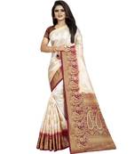 White woven art silk saree with blouse