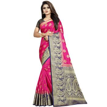 Pink woven art silk saree with blouse 1