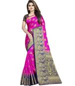 Pink woven art silk saree with blouse