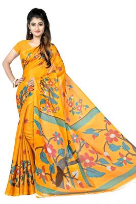 Dark multicolor printed art silk sarees saree with blouse 4
