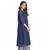 Women's Blue Chanderi Checks Printed Round Neck Straight Kurti