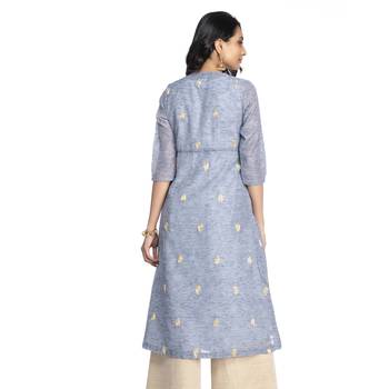 Women's Blue Chanderi Knee Length A-line Kurti 2