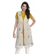 Women's Yellow Chanderi Half Sleeved A-line Kurti