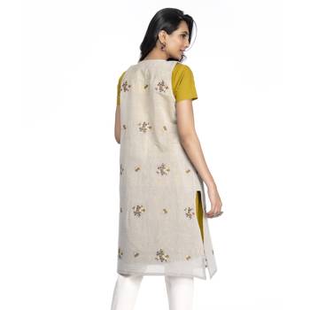 Women's Yellow Chanderi Half Sleeved A-line Kurti 2