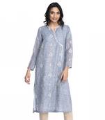 Women's Sky Blue Chanderi 3/4th Sleeved Straight Kurti