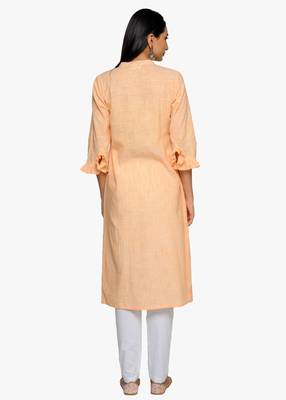 Women's Yellow striped kurta with embroidery 2