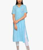 Women's Blue striped kurta with patch pocket