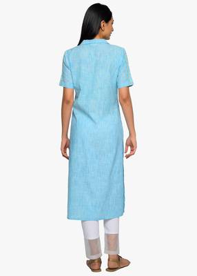 Women's Blue striped kurta with patch pocket 2