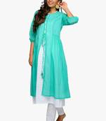 Women's White A-line cotton kurta with jacket