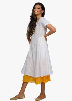 Women's Full sleeve white flared kurta/dress with red sleeveless slip dress 4
