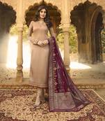 Beige Embroidered Satin Salwar