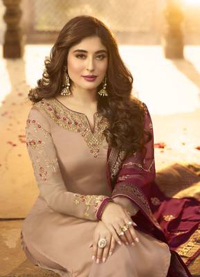 Beige Embroidered Satin Salwar 3
