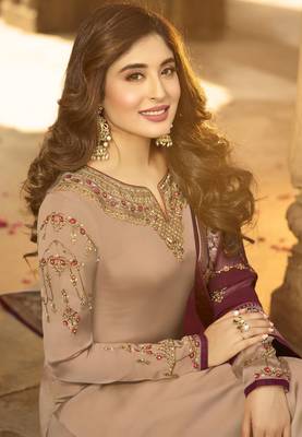 Beige Embroidered Satin Salwar 4