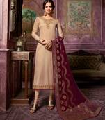 Beige Embroidered Satin Salwar