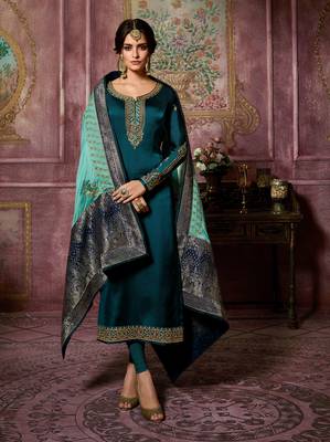 Blue Embroidered Satin Salwar 1