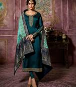 Blue Embroidered Satin Salwar