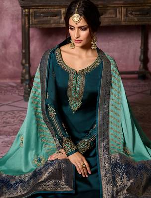 Blue Embroidered Satin Salwar 2